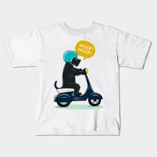 Scottish terrier riding a scooter Kids T-Shirt